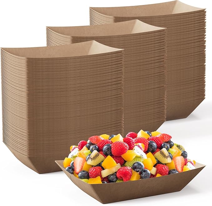 JOLLY CHEF 2lb Paper Food Trays, 1000 Pack Disposable Paper Boat, Serving Boats, Food Holder Trays for Snacks French Fries Nachos Hot Dog Tacos BBQ Party