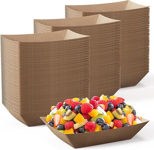 JOLLY CHEF 2lb Paper Food Trays, 1000 Pack Disposable Paper Boat, Serving Boats, Food Holder Trays for Snacks French Fries Nachos Hot Dog Tacos BBQ Party