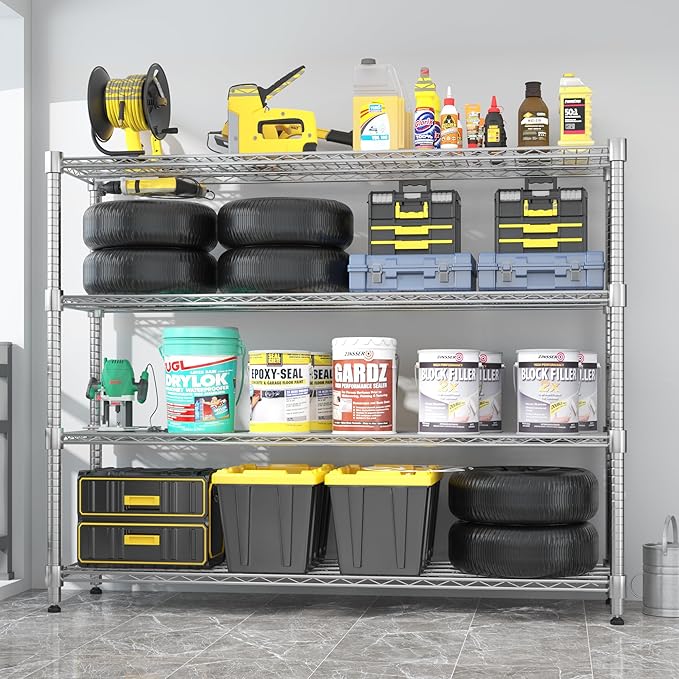 Homdox Heavy Duty Metal Shelves for Storage, 4 Tier Storage Racks and Shelving, Commercial Adjustable Wire Shelving Unit on Wheels, Garage Rack Pantry Shelves Kitchen Shelving, 18"x60"x72", Chrome