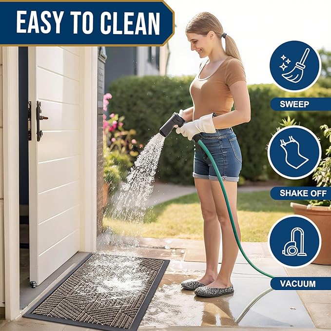 Smiry Front Door Mat Outside Entrance, Heavy Duty Sturdy Natural Rubber Doormat, Trap Dirt and Moisture, Easy Clean Low Profile Welcome Floor Mats for Indoor Outdoor Entry, 47x23 Inch, Brown