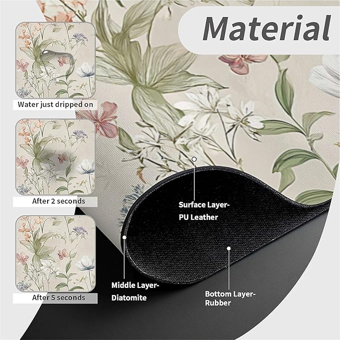 Kitchen Sink Splash Guard，wildflowers and foliage Faucet Mat Sink Gadgets-Super Absorbent Fast Drying Mat Drip Catcher for Kitchen, Bathroom,Sink Mat, Dish Drying Mat, Bathroom(15" X 5.5" )