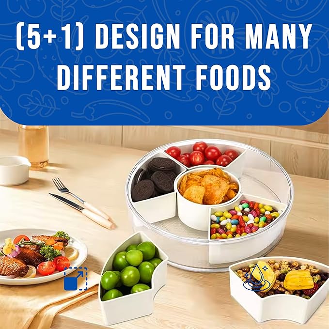 Rotating Snack Box Container for Parties, Veggie Tray with Lid, Divided Serving Box for Fruit, Large Rotating Tray with Lid for Kids and Fridge Storage (12" Snackle Box)