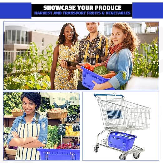 Set of 20 Blue Shopping Basket with Handles 18 L Plastic Grocery Basket 16.9 x 11.8 x 9.1 Inch Bulk Portable Hand Shopping Carts for Retail Store Supermarket Grocery Supplies