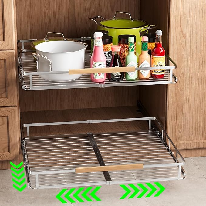 SOFRON Expandable Pull Out Drawers for Cabinets, Kitchen Cabinet Slide Out Shelves, Adjustable Roll Out Drawers, X-Large 1 Pack