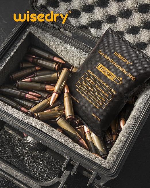 wisedry 200 Grams x 4 Packs Gun Safe Dehumidifier, Reusable Moisture Absorber for Gun Safes, Rechargeable Gun Safe Silica Gel Desiccant
