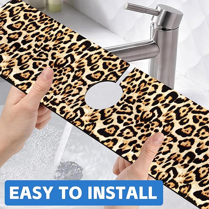 Abstract Brown Leopard Dish Drying Mat for Kitchen Sink Splash Guard Behind Faucet Sink Mat Absorbent Fast Drying Faucet Draining Mat for Bathroom Kitchen 5.5"×24"