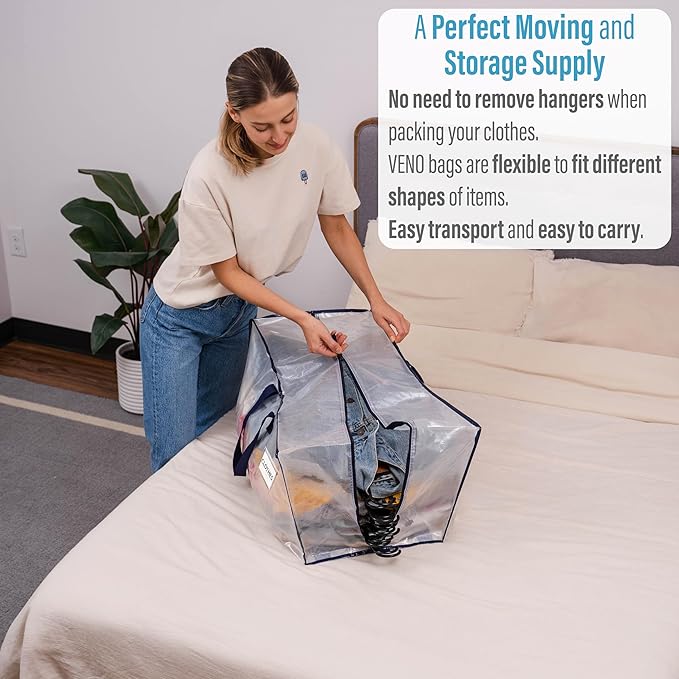 VENO 8 Pack Heavy Duty Moving Bags with Backpack Straps, Zippers & Handles, Extra Large Packing Bags for College Dorm Essentials, Moving Supplies Alternative to Cardboard Moving Boxes