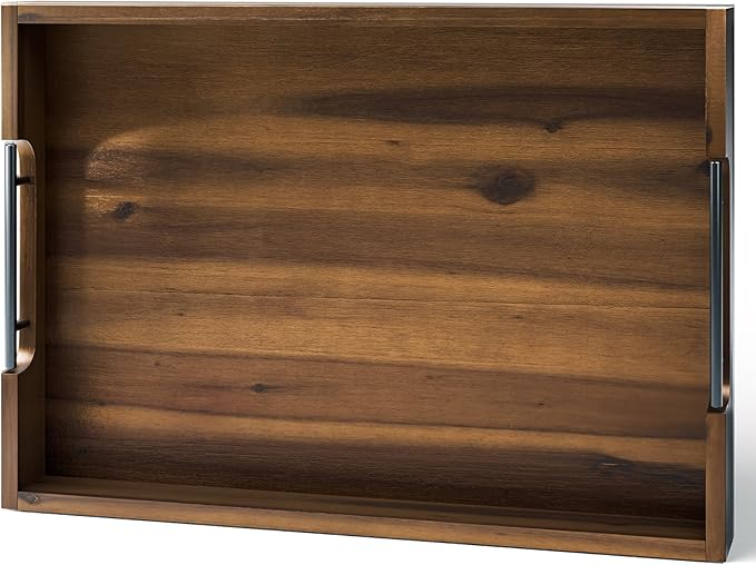 TIDITA 20 Inch Acacia Wood Ottoman Tray for Living Room - Coffee Table Trays, Serving Tray with Handles for Ottoman Table, Decorative Trays for Home Decor, Charcuterie Boards (Walnut Color)