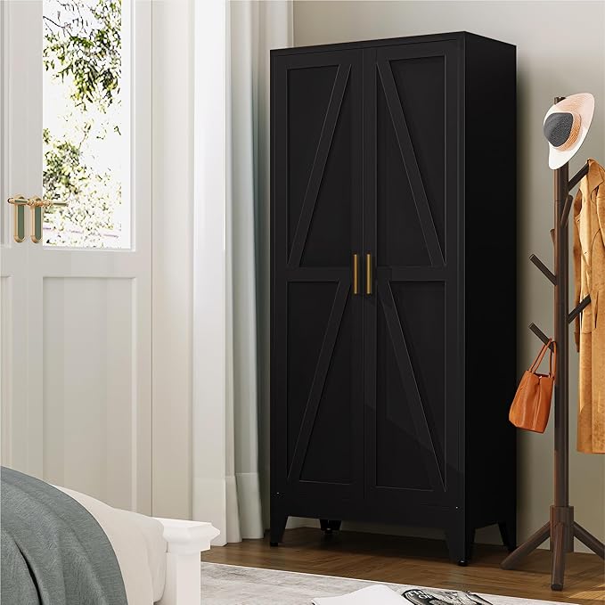 71''Metal Cabinet with 4 Adjustable Shelves,5-Tier Pantry Storage Cabinet,Kitchen Pantry Cabinet for Living Room,Dining Room, Black