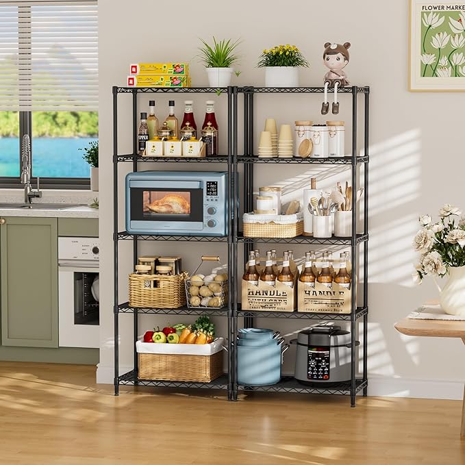SINGAYE Shelf Wire Shelving Adjustable Storage Shelves Rack Standing Units for Kitchen Closet Laundry Bathroom Organizers Metal Pantry Narrow Mesh Gaps 12" D x 22" W x 59" H Black