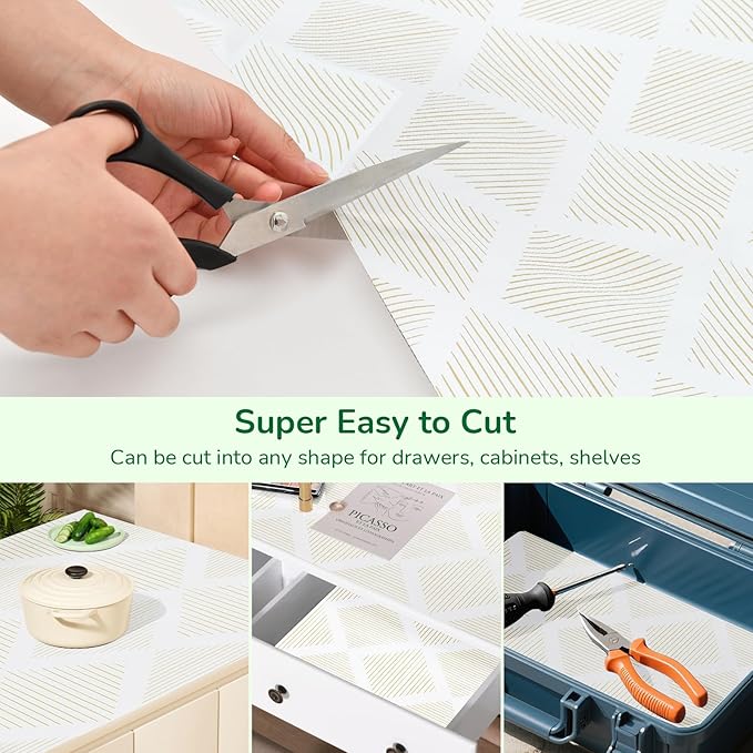 Drawer and Shelf Liner for Kitchen 17.5in x20FT, Non-Slip Non-Adhesive Cabinet Liners for Cupboard, Dresser, Shelves, Tool Box, Pantry, Thickened Easy Install, Strong Grip, Yellow&White