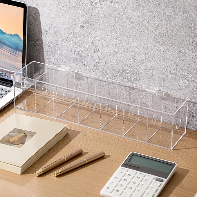 Day of The Week Sticker Dispenser 2.17" Square Acrylic Sticker Roll Holder Covered Label Dispenser Wall Mount 7 Slot Holder for Office Desktop Stickers, Clear, Single Layer(No Label)