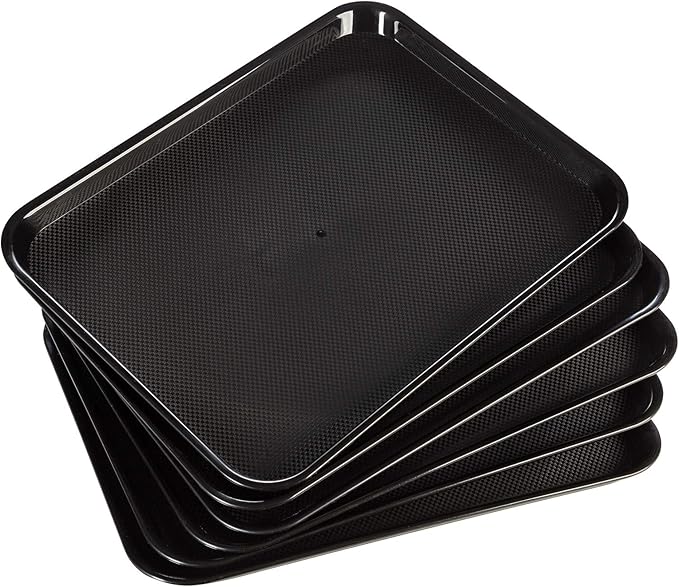 Eslite Rectangular Plastic Serving Trays,Fast Food Serving Cafeteria Trays,17"X13",Set of 6 (Black)