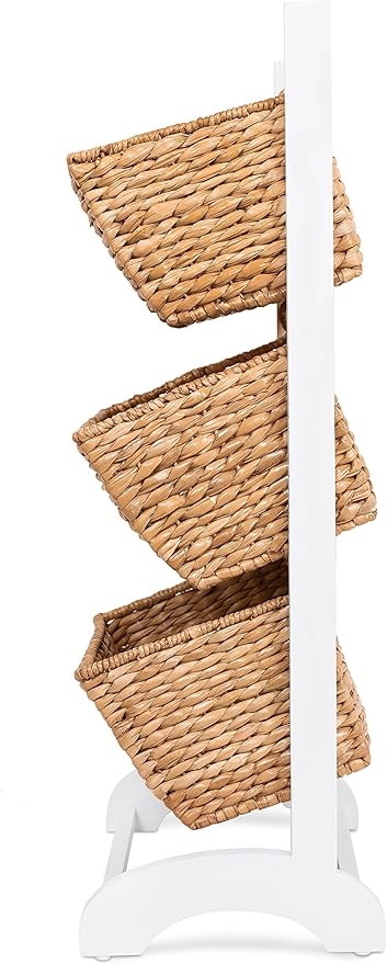 BIRDROCK HOME 3 Tier Abaca Storage Cubby (Natural) - 3 Baskets Made of Durable Seagrass Fiber - Solid Wood Frame - Child Pet Dog Toy Food Storage Organizer Shelf - Kitchen Vertical Rack Unit Stand