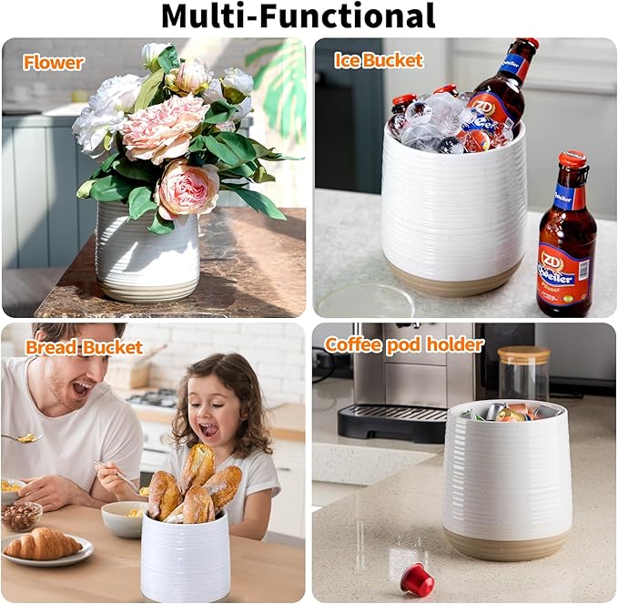 Officepal 6.8" Large Ceramic Kitchen Utensil Holder - Utensil Holder for Kitchen Counter, Modern Farmhouse Style Holder for Spoons, Spatulas & Cooking Tools (White)
