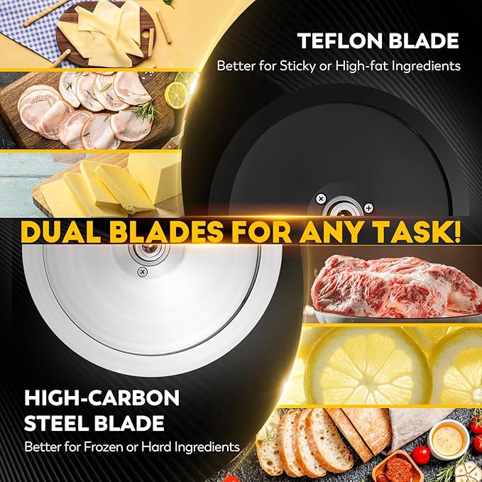 CGOLDENWALL Meat Slicer Machine with Teflon Non-stick Blade 240W Electric Meat Slicer for Frozen Meat/Deli Meat/Cheese/Food Slicer, Low Noises Commercial and Home Use
