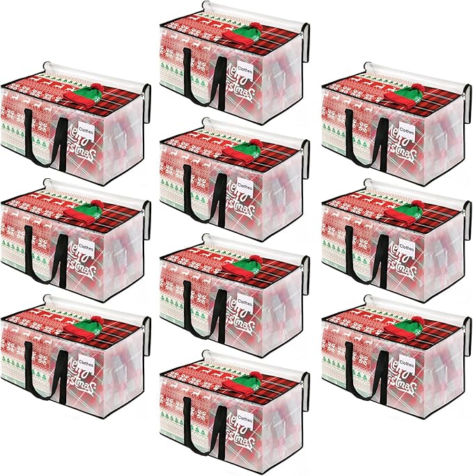 BlissTotes 10-Pack Heavy Duty Extra Large Clear Moving Bags, Reinforced Handles & Tag Pocket (93L)