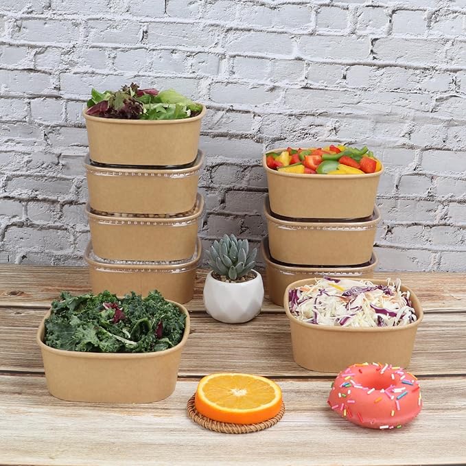 JAYEEY 17 oz Disposable Kraft paper bowls with lids,Food containers Soup Bowls Party Supplies Treat Bowls 50 Pack