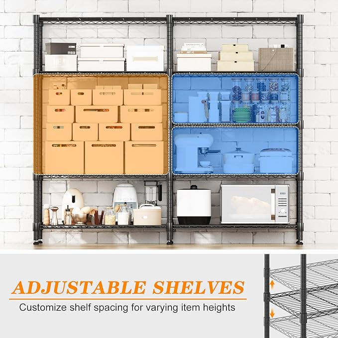 Homdox Heavy Duty Metal Shelves for Storage, 5 Tier Storage Racks and Shelving, Adjustable Wire Shelving Unit, Garage Rack Pantry Shelves Kitchen Shelving, 18"x72"x72", Black