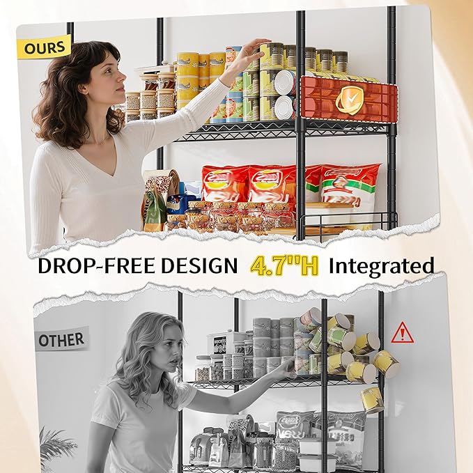 71.5‘’H Wire Shelving Unit With Shelf Linker,5 Tier Metal Shelving Pantry Kitchen Shelves with Side Blockers,Adjustable Standing Storage Shelves Rack with Hooks,Shelf for Utility Room,Basement,office
