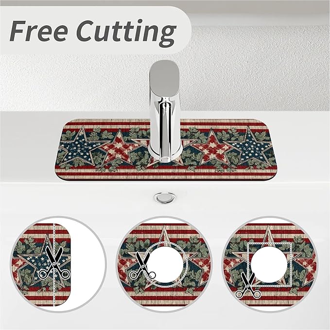 Kitchen Sink Splash Guard，Vintage American star Faucet Mat Sink Gadgets-Super Absorbent Fast Drying Mat Drip Catcher for Kitchen, Bathroom,Sink Mat, Dish Drying Mat, Bathroom(15" X 5.5" )