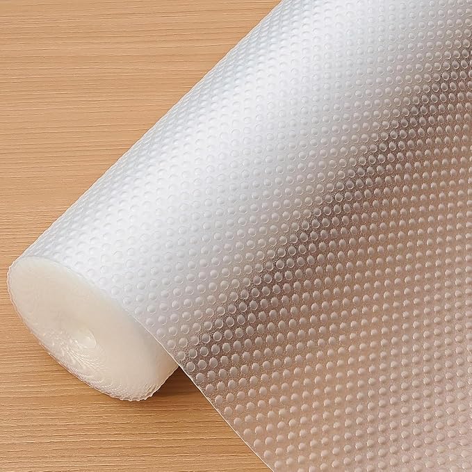 Hersvin Shelf Liners, 18in x 20ft Kitchen Drawer Mats, Non-Adhesive EVA Cupboard Protector, Cabinet Lining, Refrigerator Liner (Clear Dot)