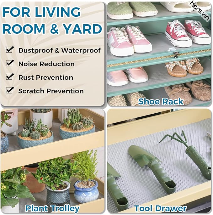 Hersvin Shelf Liners, 20in x 20ft Kitchen Drawer Mats, Non-Adhesive EVA Cupboard Protector, Cabinet Lining (Light Gray/Dot)