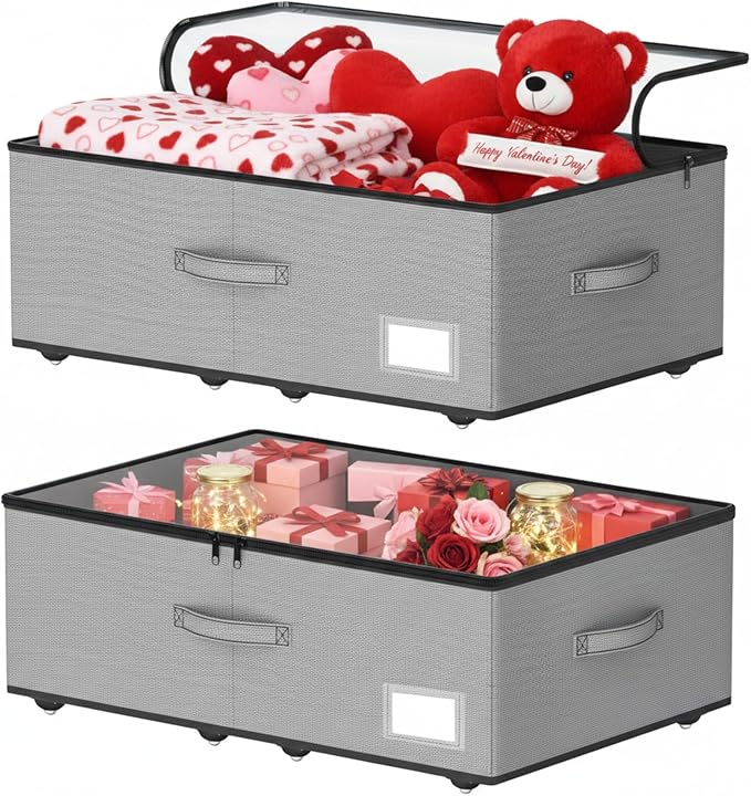 Under Bed Storage with Wheels, No Assemble Required 10 inches height Under Bed Storage bins,Large capacity Rolling Underbed Shoe Storage containers，dorm underbed storage drawers