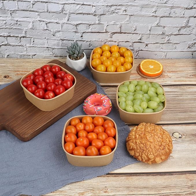 JAYEEY 17 oz Disposable Kraft paper bowls with lids,Food containers Soup Bowls Party Supplies Treat Bowls 50 Pack