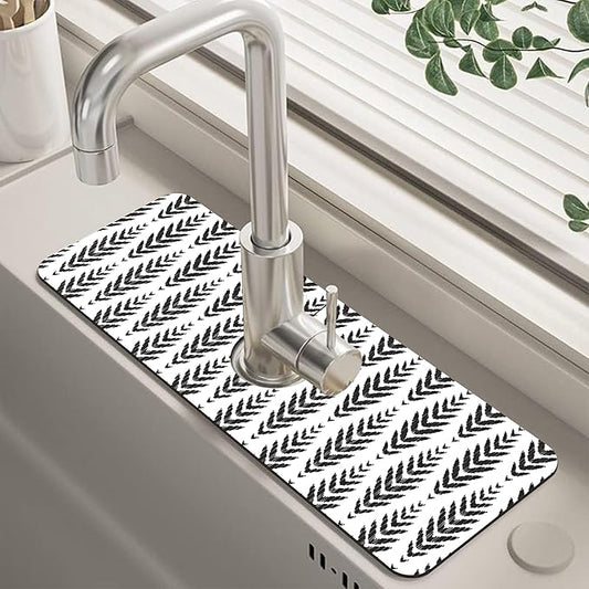 Bohemian Ethnic Herringbone Dish Drying Mat for Kitchen Sink Splash Guard Behind Faucet Sink Mat Absorbent Fast Drying Faucet Draining Mat for Bathroom Kitchen 5.5"×15"