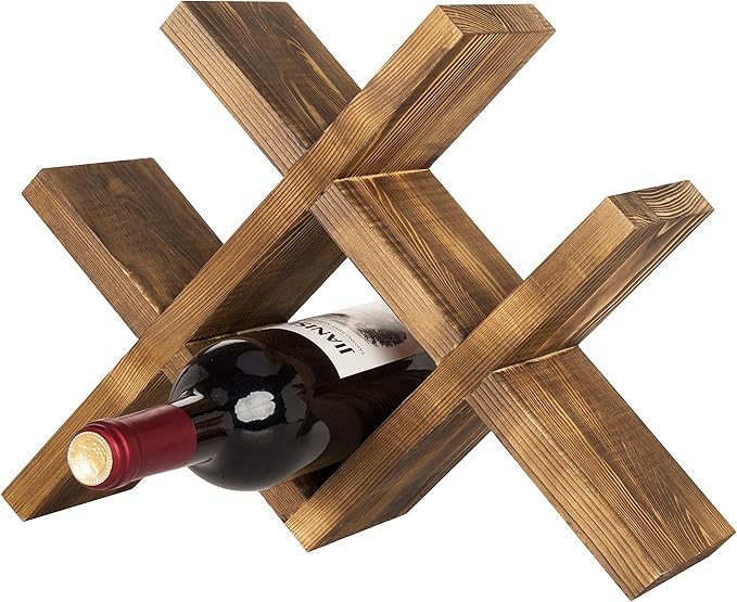 MyGift 4-Bottle Rustic Brown Wood Wine Rack for Countertop - Brushed Country Rustic Style, Compact Storage for Kitchen, Bar, Dining Room (Holds 750ml Bottles)