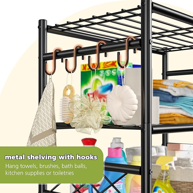 3Tier Storage Shelves Metal Shelving Unit Organizer,Adjustable Wire Shelving Rack Pantry Kitchen with Hooks,Shelves for Laundry,Office and Bathroom closet shelves 23.6" W x 13.8" D x 30.9" H