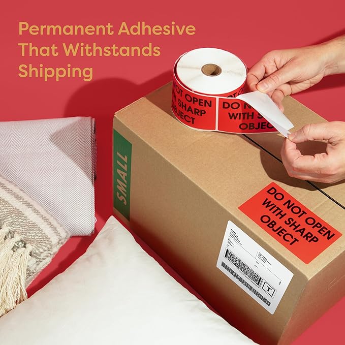 Aegis Adhesives - 3" X 5" This Side Up Arrow - Handle with Care, Warning Shipping Labels (1 Roll, 500 Stickers/Roll)