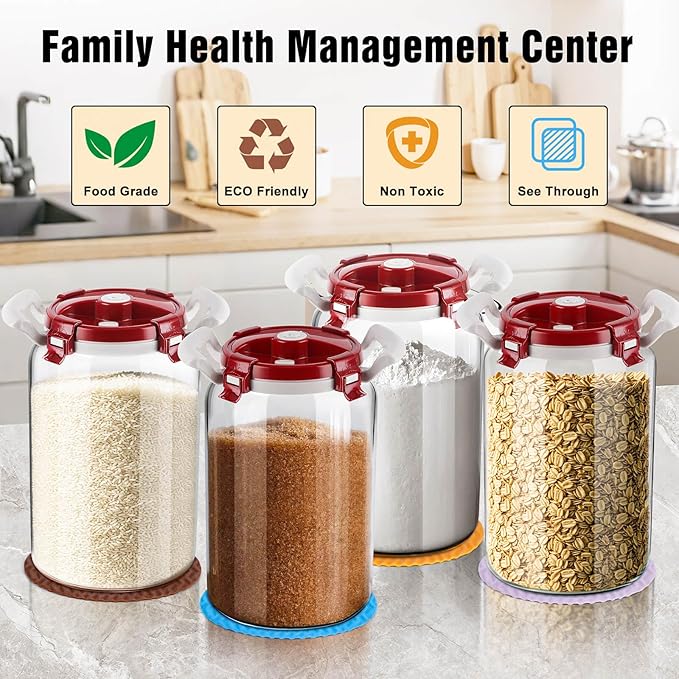 2.6 Gallon Glass Rice Storage Container with Airtight Lid & Handle - 20 lbs Large Glass Jar with Lid for Pantry, Kitchen - BPA Free, Wide Mouth, Clear Design for Flour, Pasta, Cereal Food Organization