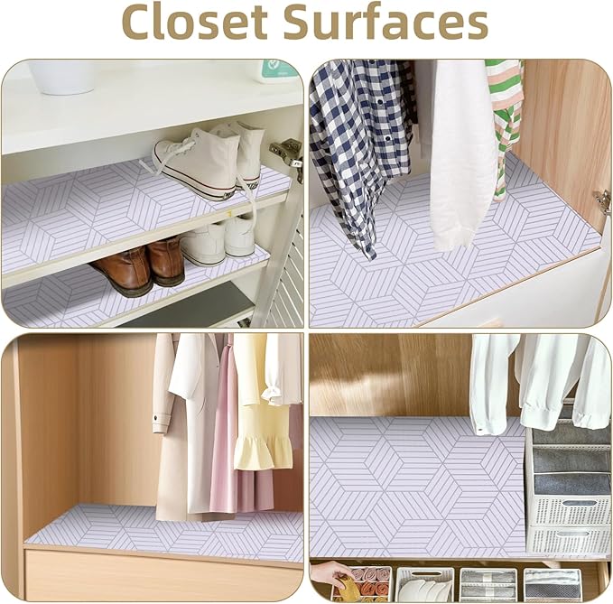 Shelf Liners for Kitchen Cabinets 12in x 30FT, Non Adhesive Cabinet Liner Strong Non-Slip Thickened Silver Geometric Easy to Clean for Shelf, Cabinet, Refrigerator with Knife and Tape Measure