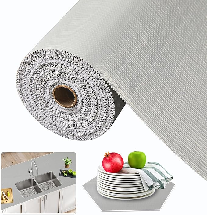 Beautysaid Shelf and Drawer Liner for Kitchen Cabinet, Non Adhesive Non Slip Shelf Paper Waterproof Washable Thickened for Dresser Pantry Shelve Bathroom Protector Liner(Light Grey,12 in x 30 FT)