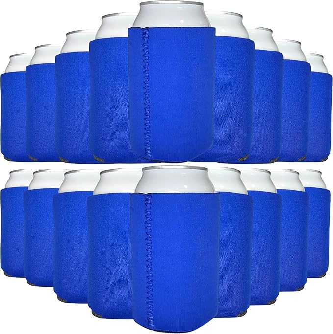 TahoeBay Neoprene Can Cooler Sleeves (50-Pack) Bulk Blank Sublimation Blanks for Vinyl Regular Size Plain Beer Coolers for Soda Cans & Bottles Black, White, Solid Color Set (Royal Blue)