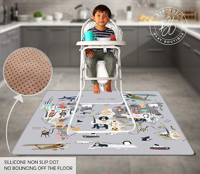 BABYBOET Splat Mat for Baby – Under High Chair Floor Mat Protects Wood, Vinyl and Carpet from Spills – Waterproof 4 Layer Baby Mat with Anti-Skid Backing Deters Bunching and Sliding (51” x 51”)