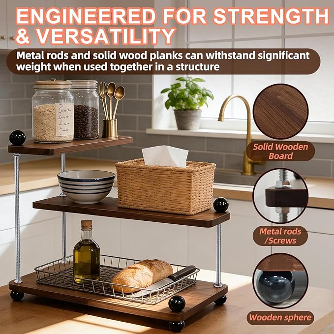 Countertop Organizer Organization, 3-Tier Moveable Corner Shelf Organizer, Easy to Assemble,Suitable for Various Locations Such as Kitchens, Bathrooms, Over Sink and Coffee Areas(Brown)