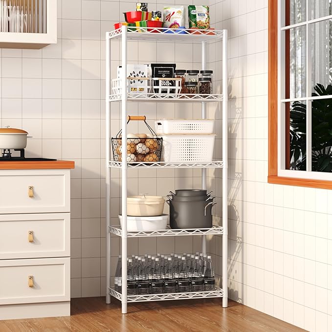 HOMEFORT 5-Tier Wire Shelving 5 Shelves Unit Metal Storage Rack Durable Organizer Perfect for Pantry Closet Kitchen Laundry Organization in White
