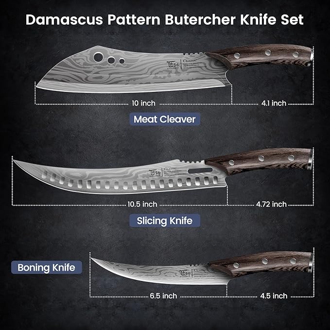SYOKAMI Butcher Knife Set, 3 PCS Kitchen Knives Set for Cutting, Meat Cleaver Chef Knife Set, Japanese Style High Carbon Steel Knives Set, Chopping & Slicing & Boning for Home and BBQ, Christmas gift