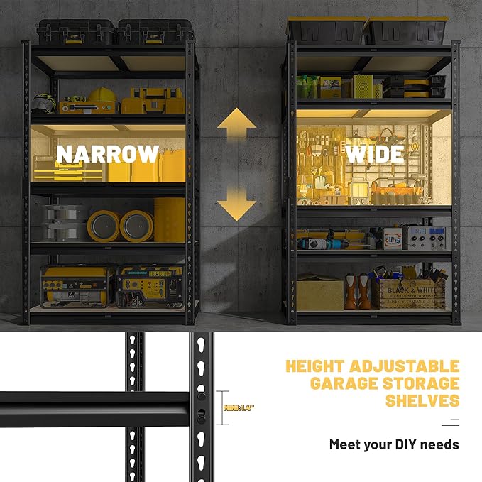 REIBII 2000LBS Storage Shelves 5 Tier Garage Shelving Heavy Duty Metal Shelving Adjustable Metal Shelf for Garage Pantry Closet Kitchen Basement 28" W x 13.8" D x 59.8" H