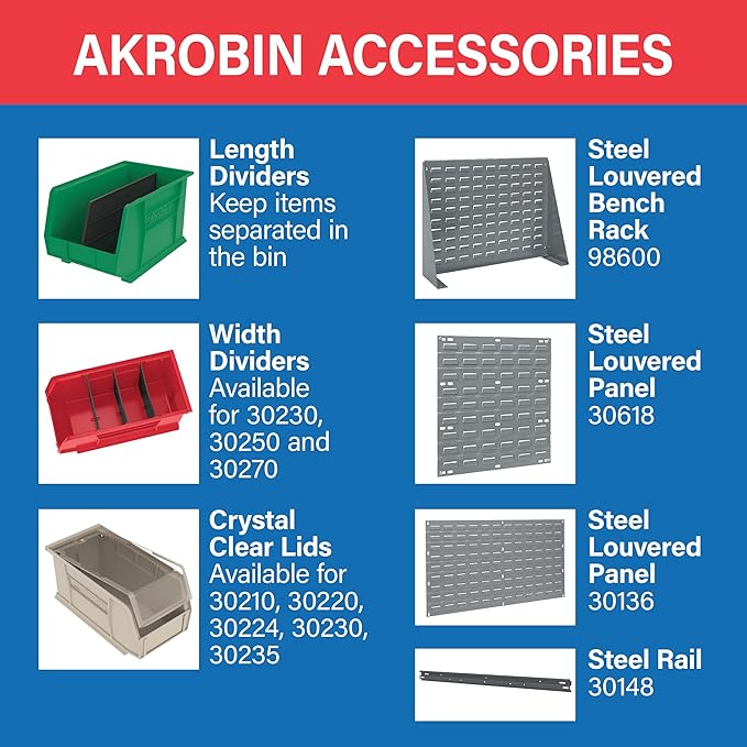 Akro-Mils 30210 AkroBins Plastic Storage Bins, Space-Saving Stackable Bins for Garage, Pantry, Craft Organization, 5-Inch x 4-Inch x 3-Inch, Stone, 24-Pack