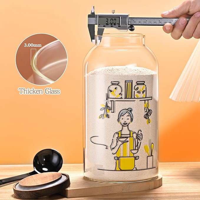 2 PCS Large Glass Jar With Lid Glass Food Storage Jars with Airtight Lid for Flour,Sugar,Coffee,Rice, Nutsand More(1 gallon/4000 ml)