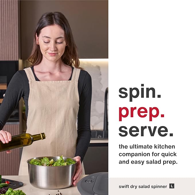 Zyliss Swift Dry Salad Spinner - Fruit Cleaner & Lettuce Spinner with Push Pump - Non-Slip Bowl - Dishwasher Safe - Large