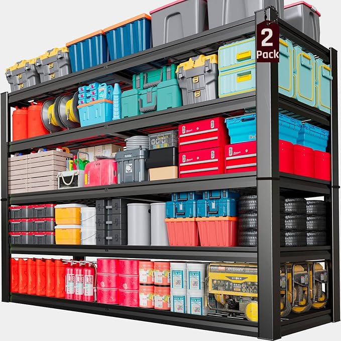 68" Wide Heavy Duty Garage Shelving Units, 5-Tier Deep Storage Shelves,Black Metal Garage Shelves,Steel Shelf,Large Storage Rack,Industrial Shelving for Shop, 68" W x 24" D x 84" H,2 Pack