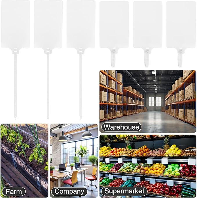 Chunful 500 Pcs Blank Plastic Tags Shipping Tags 3.94"x 2.36" Waterproof Sealing Shipping Labels Bulk Writable Hanging Tag Ties Sealing Strap Reusable Mark Labels for Keys Luggage Logistic(White)