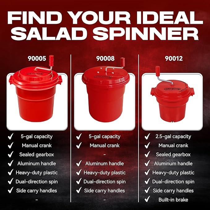Commercial Salad Spinner 2.5 Gallon Capacity Salad Dryer to Remove Excess Water for Crisp & Fresh Sealed Gearbox Built-in Brake System with Durable Spinner Mechanism for Restaurants Kitchen & Catering