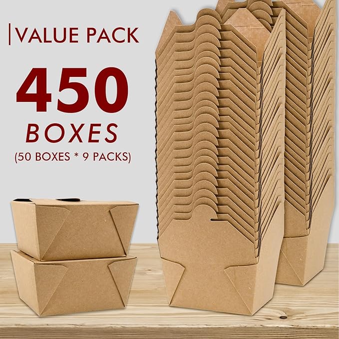 EcoDispose 30 oz Kraft Paper Pack of 450 Fold To Go Containers, Microwaveable Leak and Grease Proof Take Out Boxes for Lunch,Leftover and Restaurant