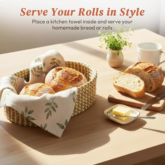 Basket for Serving – Rustic Natural Bread Basket for Sourdough, Rolls, Pastries, Fruits & Snacks – Multi-Purpose Decorative Storage for Kitchen, Dining, or Home Organization– 12.5×8.5×3.5‘’